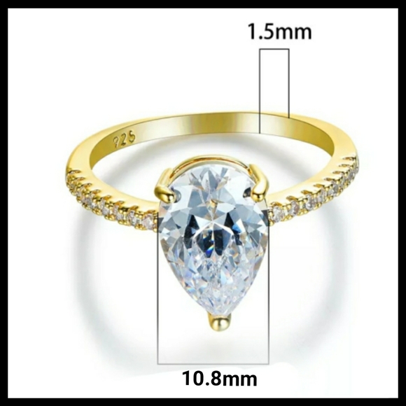 FIRM  18K Gold Plated Pear Cut White Sapphire Ring - Picture 3 of 5